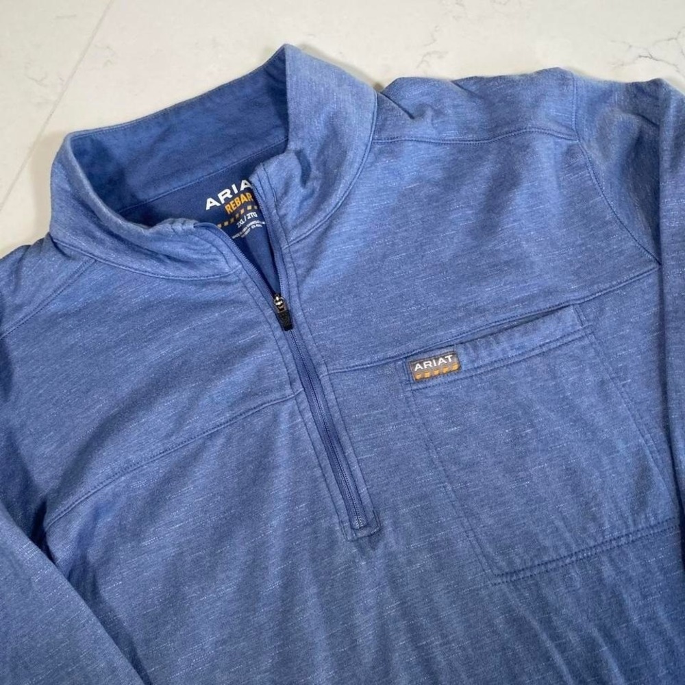 Ariat Rebar 1/4 Zip Pullover Shirt Men's 2XL Blue Long Sleeve Work Western